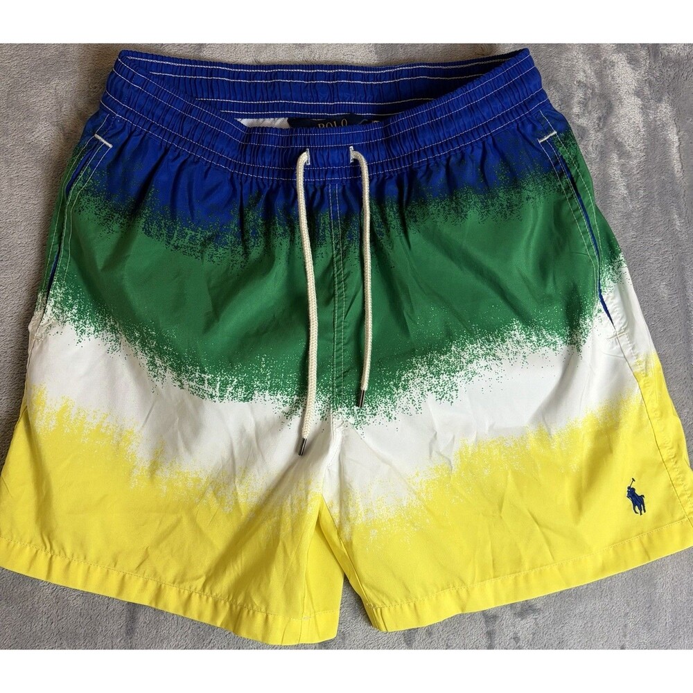 Polo Ralph Lauren Swim Trunks Yellow Green Blue Lined Shorts Men's Size Medium